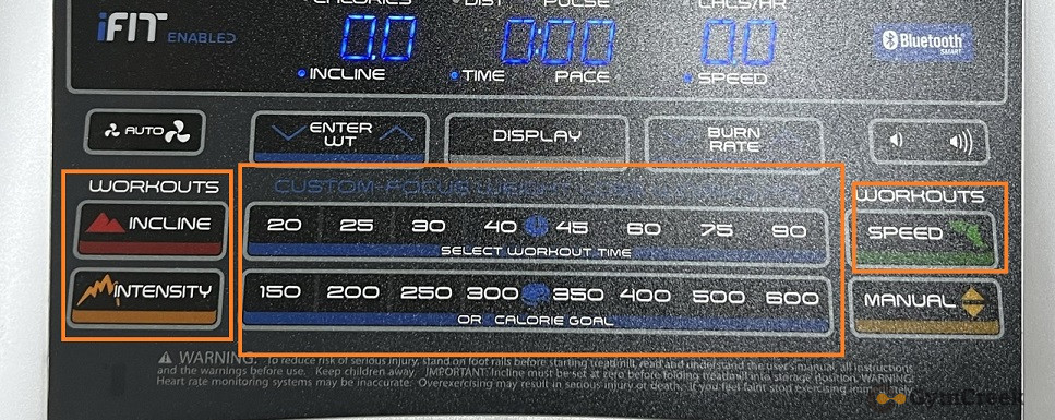 nordictrack treadmill programmed buttons
