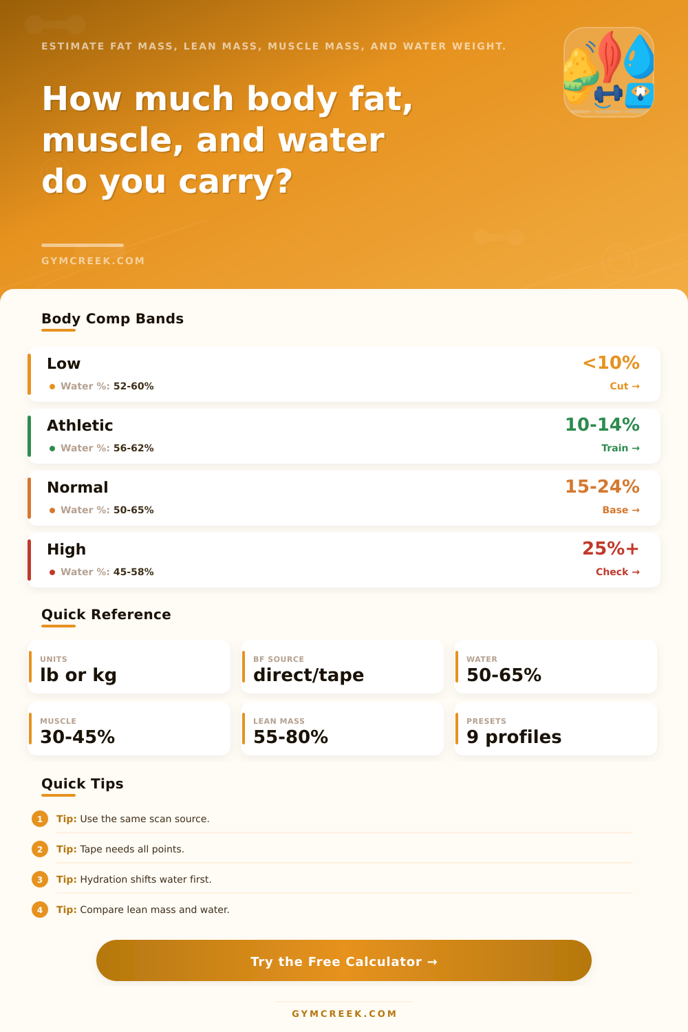 Body Fat Muscle Mass Water Weight Calculator