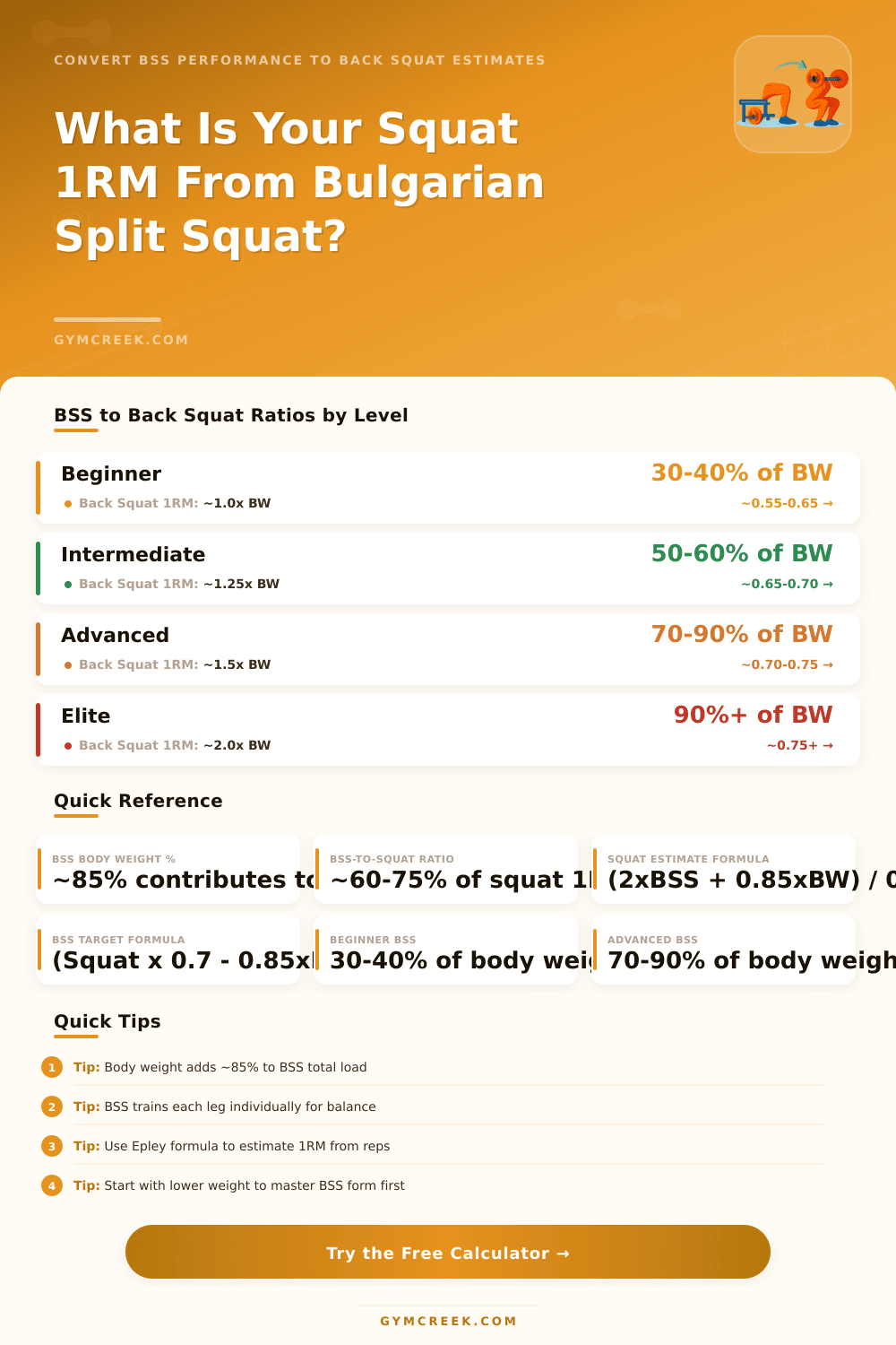Bulgarian Split Squat to Squat Calculator | Estimate 1RM