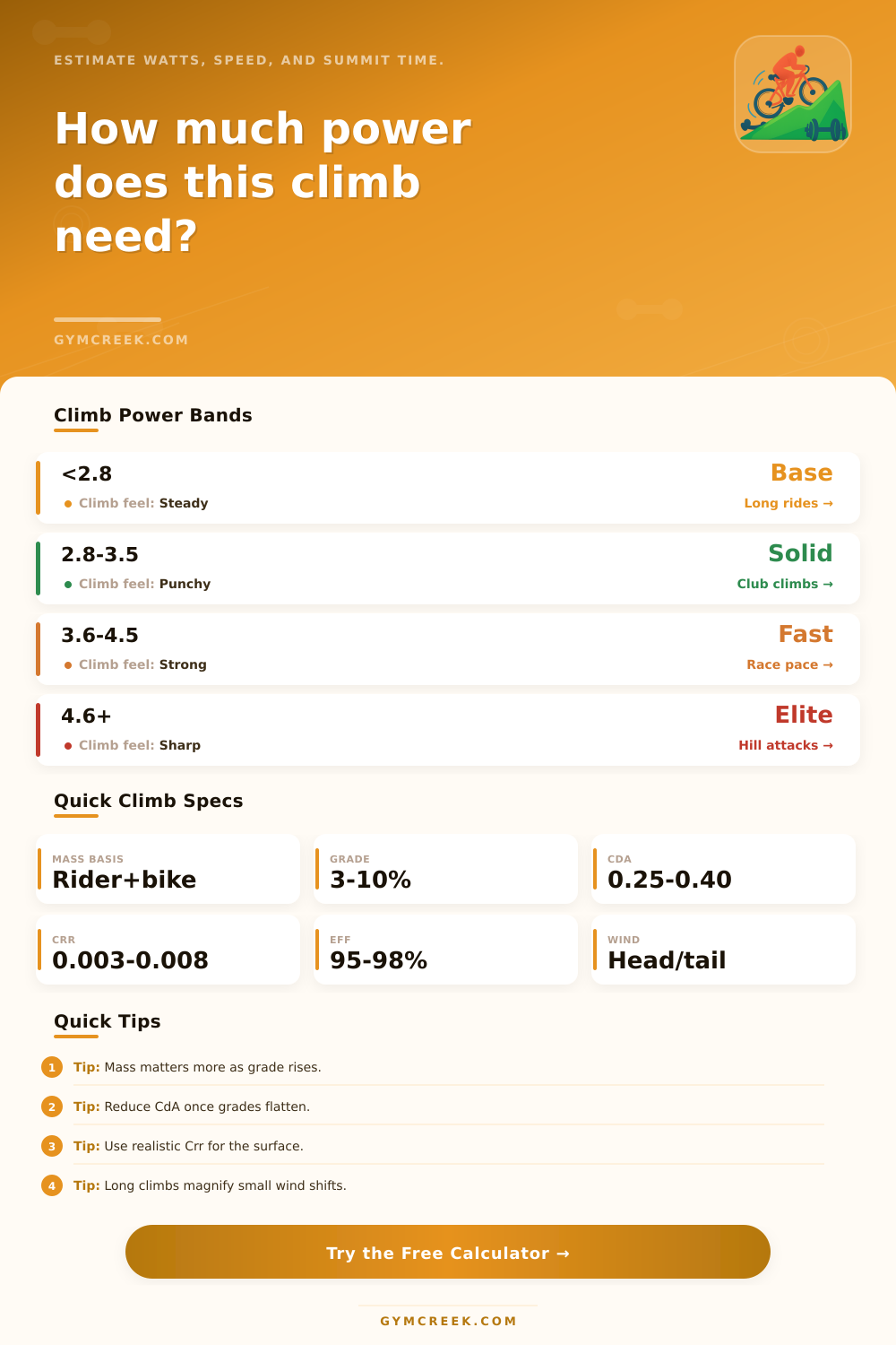 Cycling Climbing Power Calculator