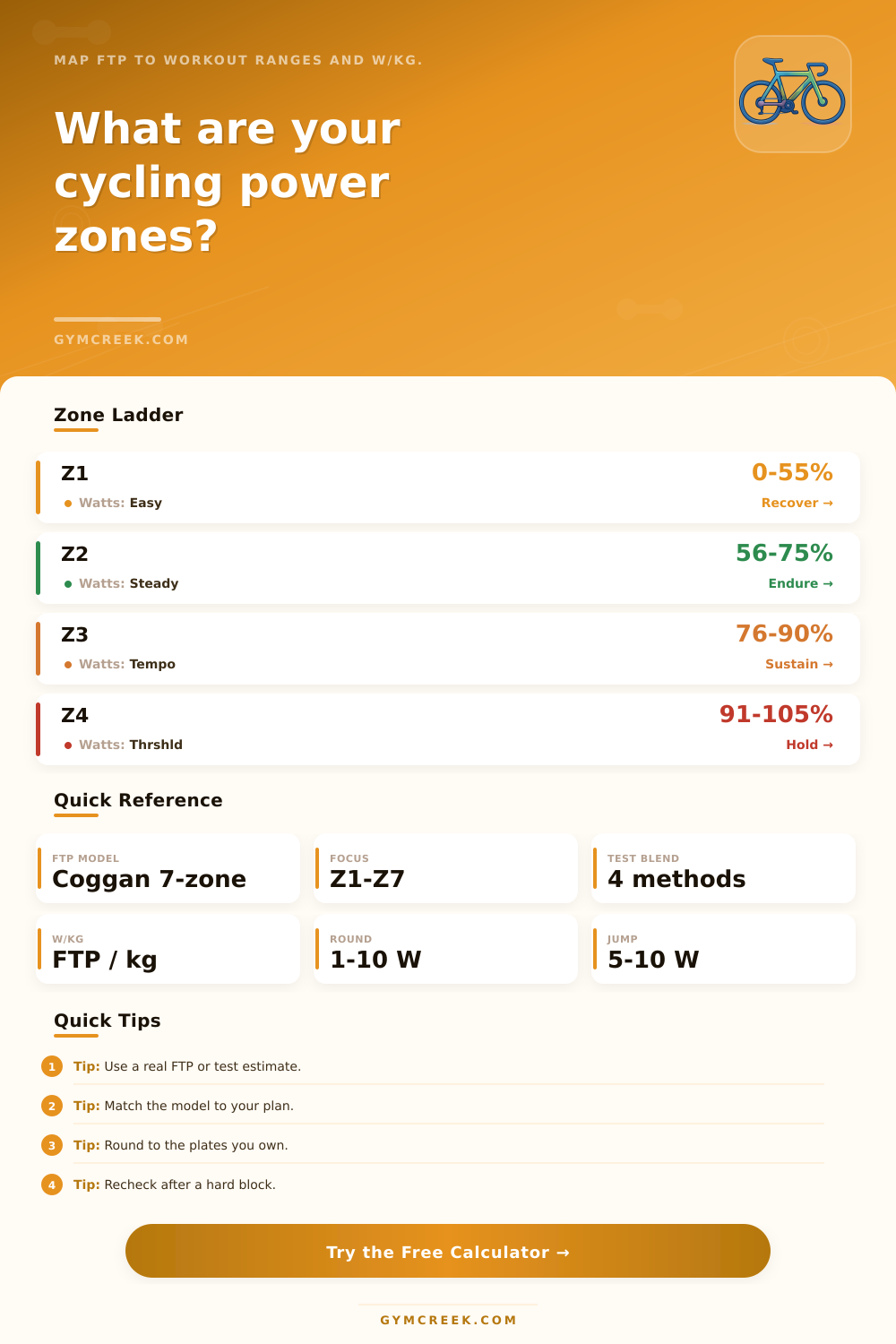 Cycling Power Zones Calculator