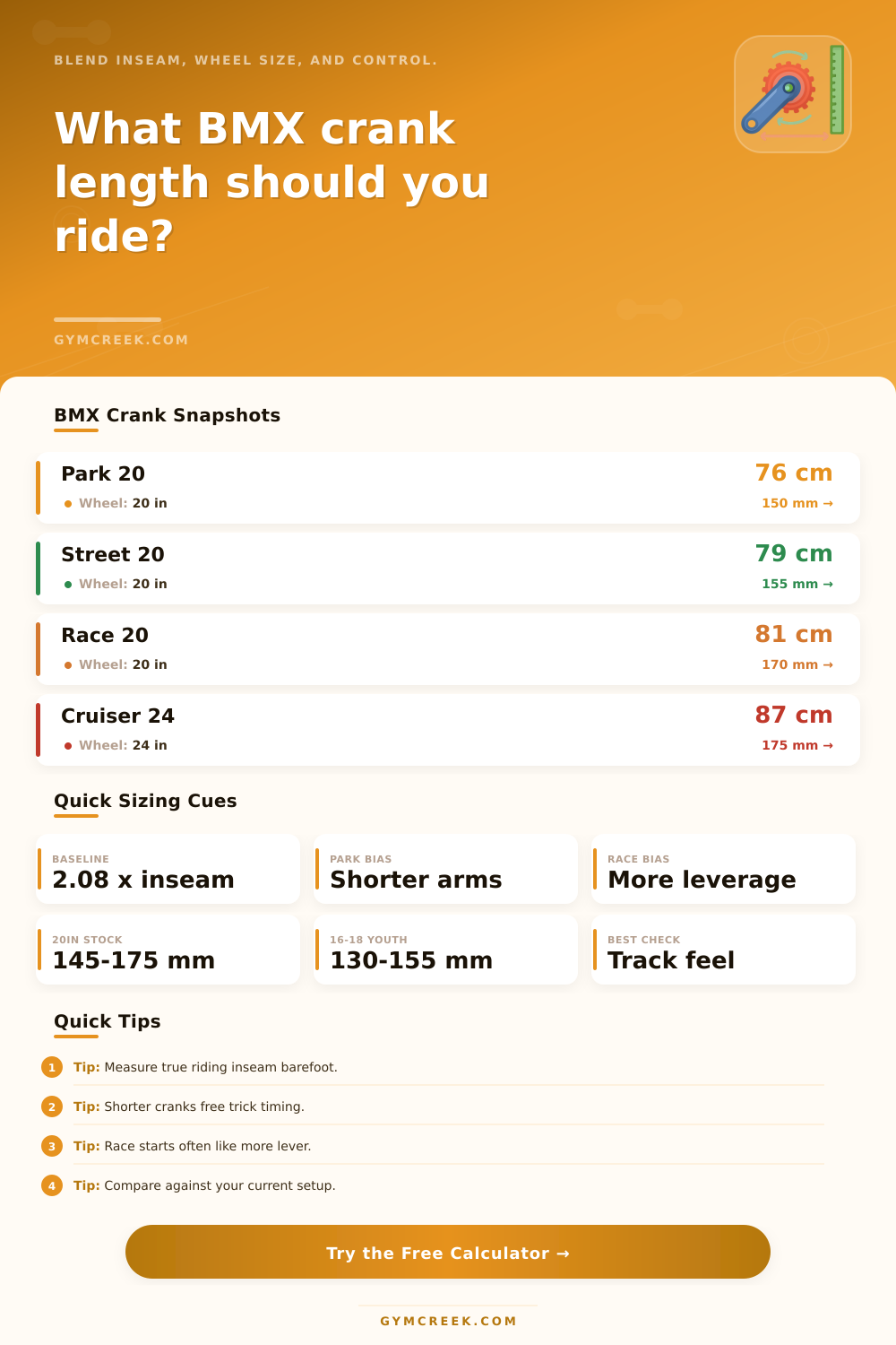BMX Crank Length Calculator