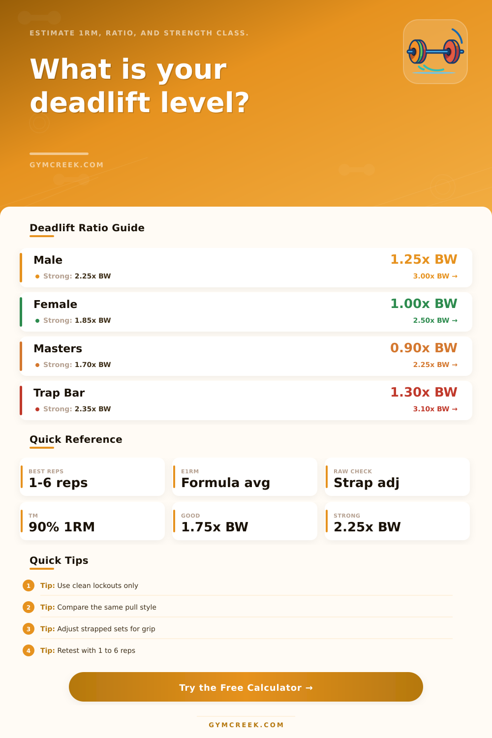 Deadlift Level Calculator by Bodyweight
