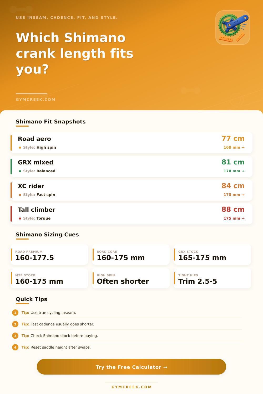 Shimano Crank Length Calculator