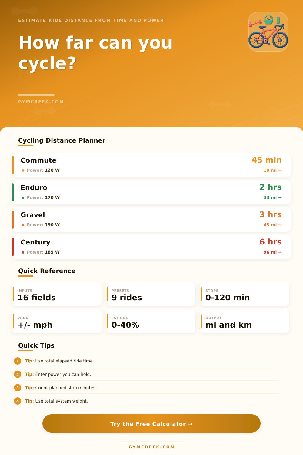 Distance Cycling Calculator