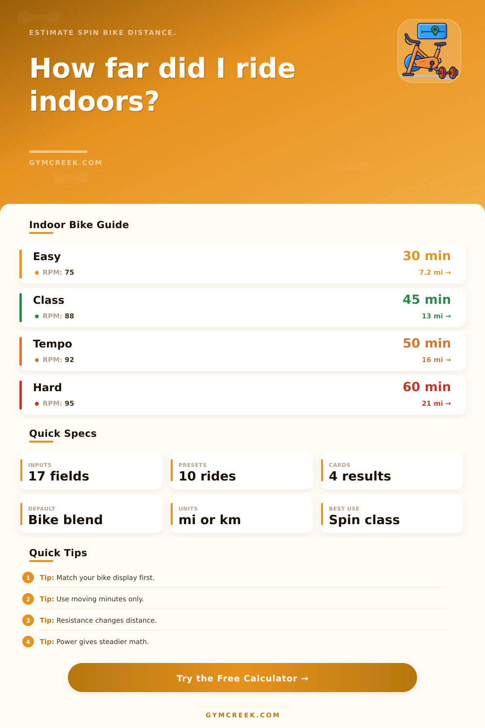 Indoor Cycling Distance Calculator