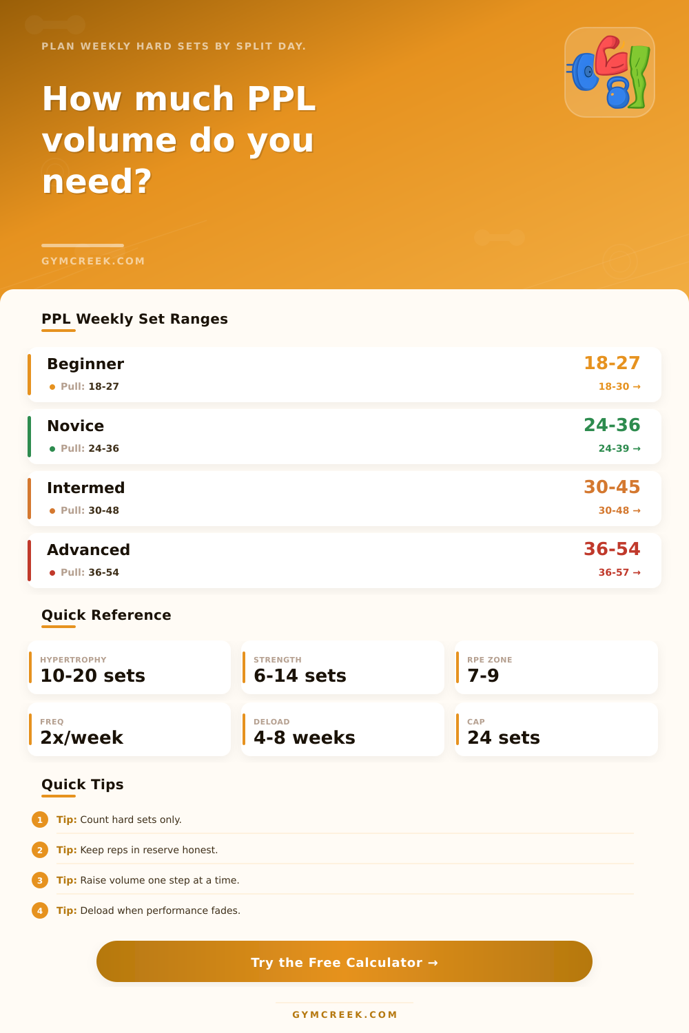 Push Pull Leg Volume Calculator