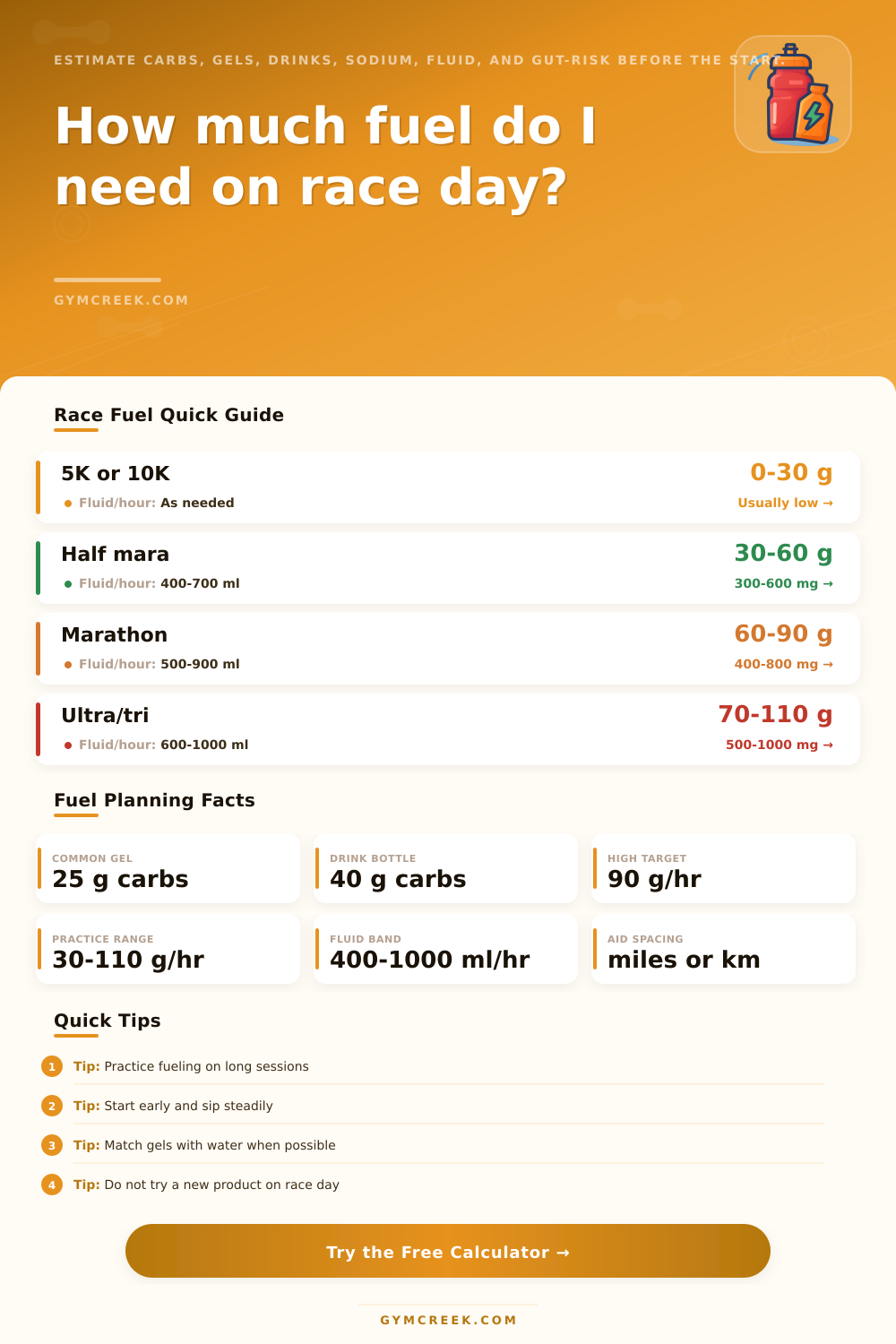 Race Day Fuel Calculator