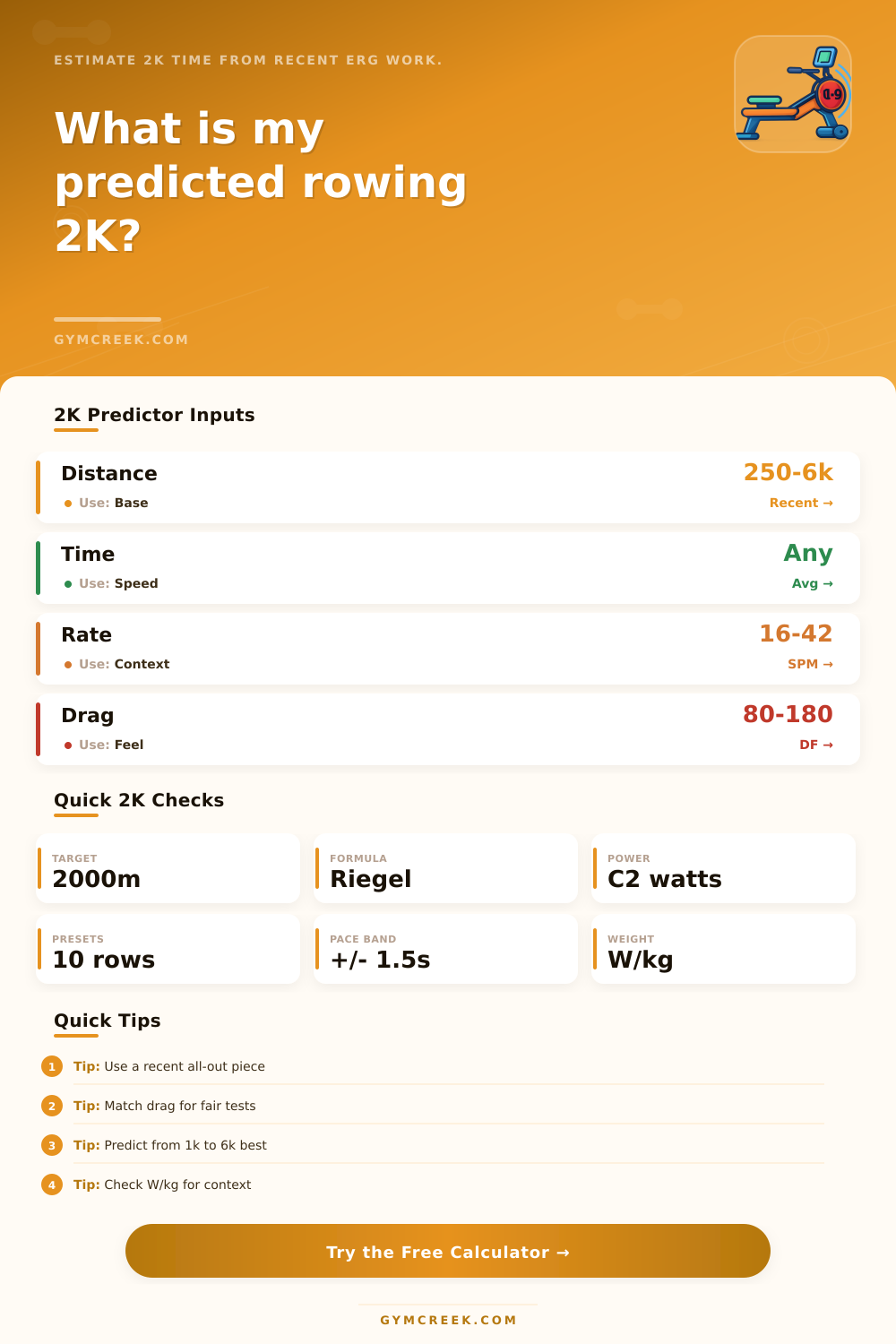 Rowing 2K Predictor Calculator