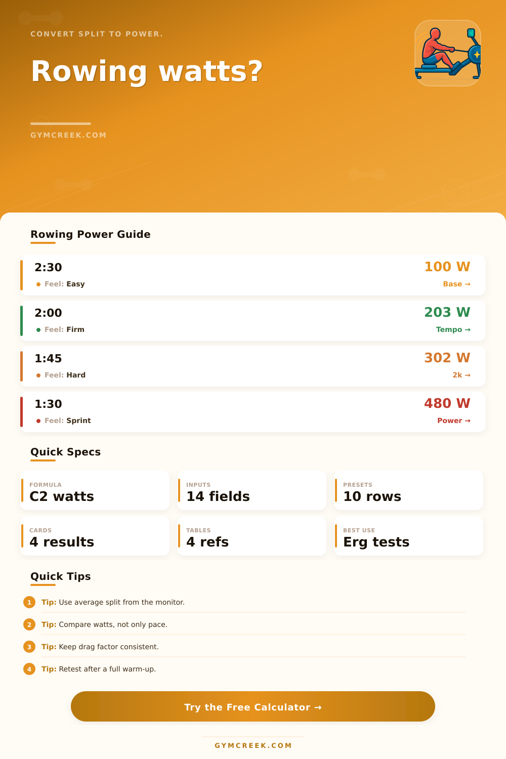 Rowing Watts Calculator