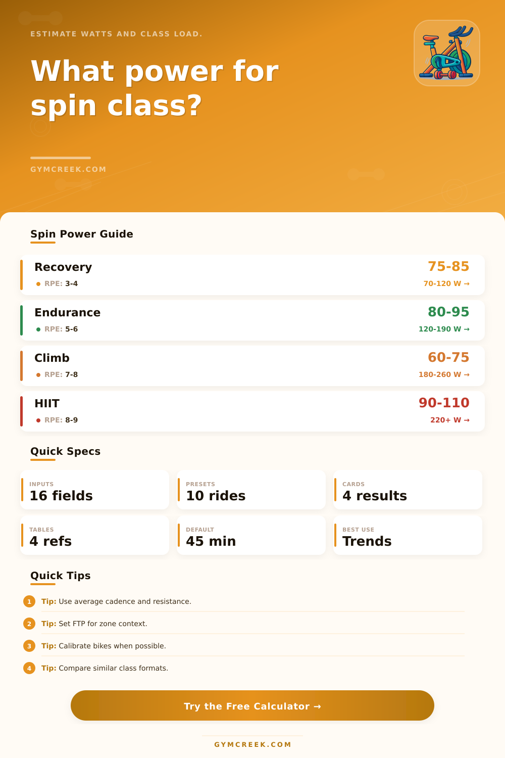 Spin Class Power Calculator