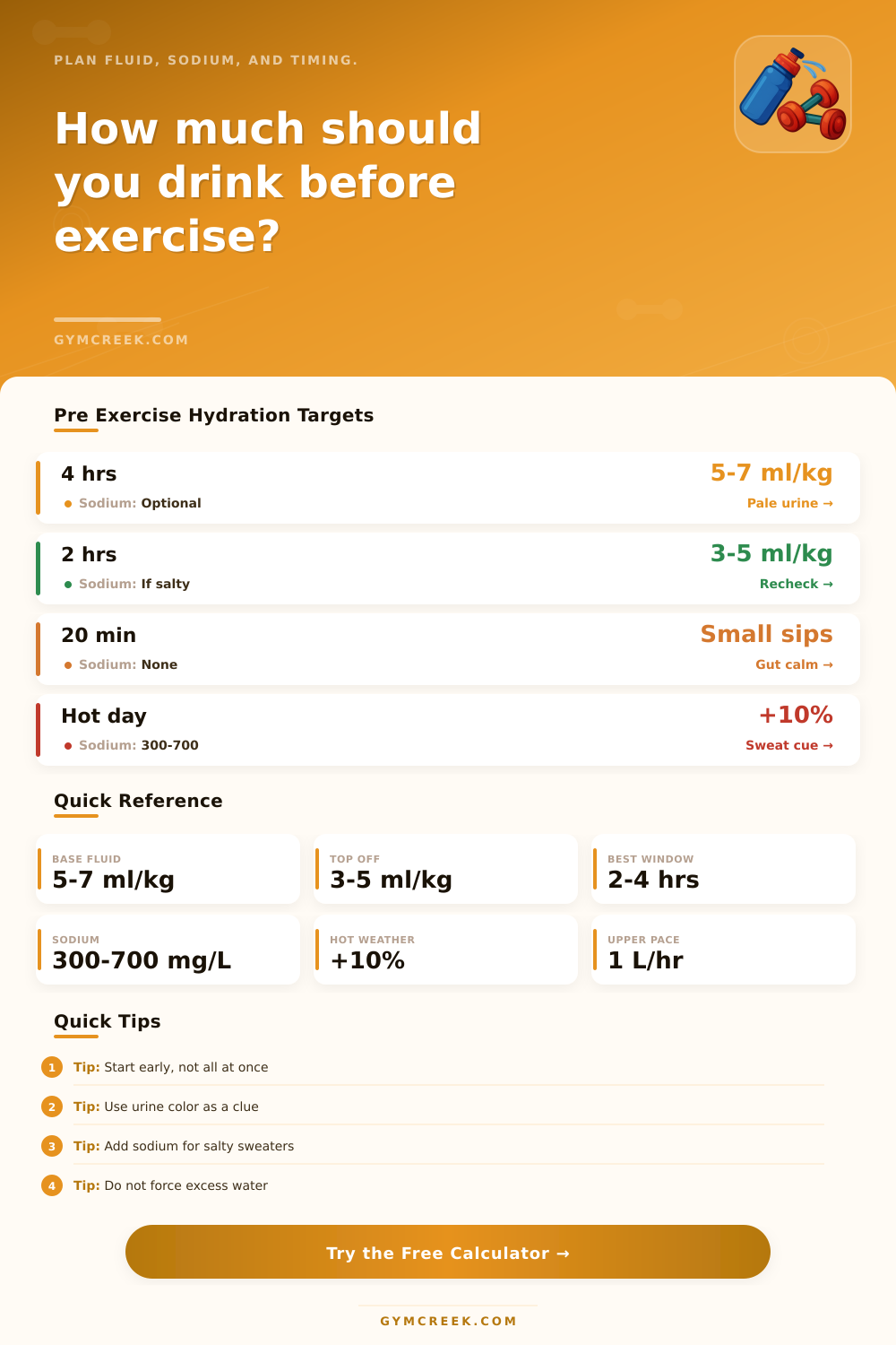 Hydration Before Exercise Calculator