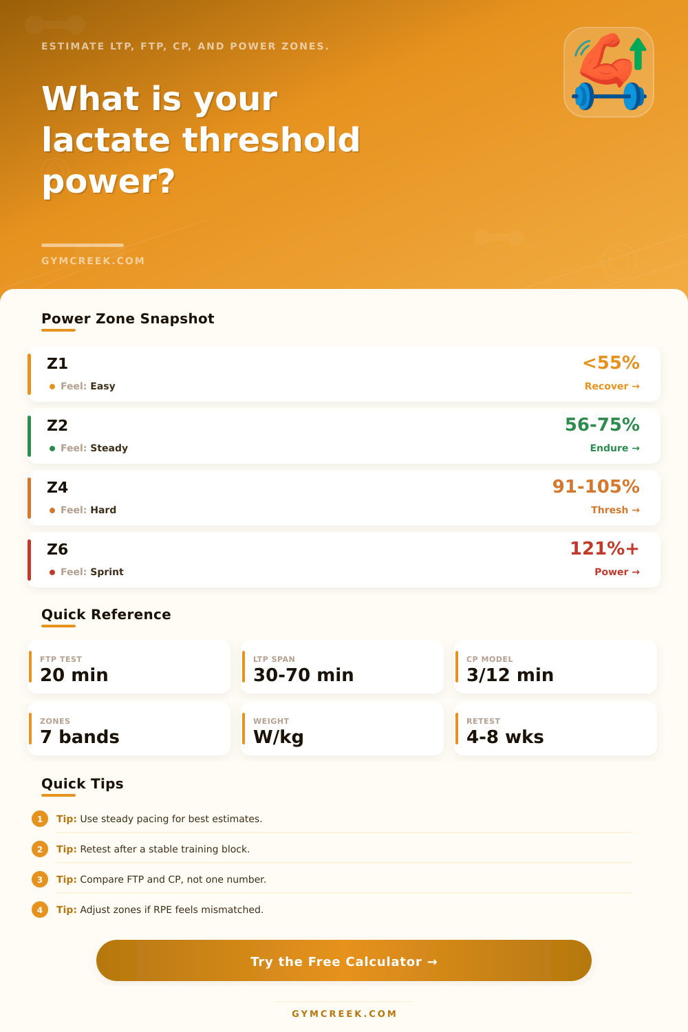 Lactate Threshold Power Calculator